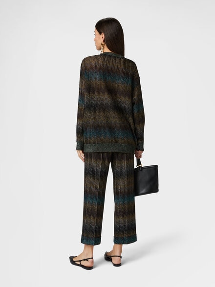 Cardigan over in viscosa lam&eacute; motivo snake, Verde& Marrone - DS26SM04BR014SS91RN