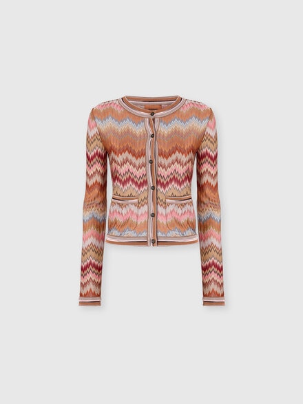 Snake-Pattern Viscose Chevron Cardigan with Patch Pockets, Green& Brown - DS26SM0CBR014TSM9Y1