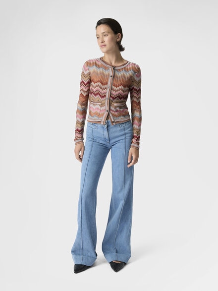 Snake-Pattern Viscose Chevron Cardigan with Patch Pockets, Green& Brown - DS26SM0CBR014TSM9Y1