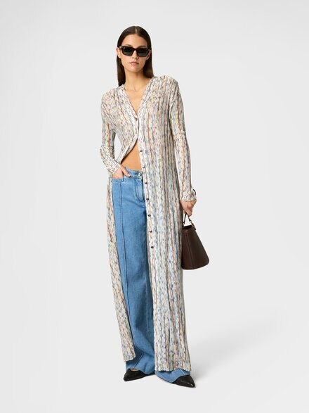 ミックスビスコース リブ編み スパンコール付き カーディガン, グリーン& 茶色 - DS26SM0FBK01H1SMSMC