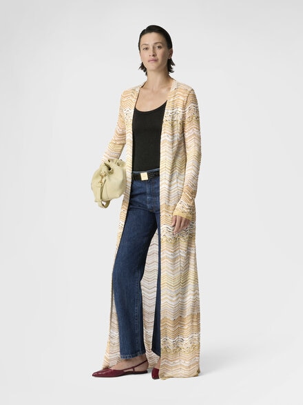 Langer Cardigan mit Chevron-Muster und Pailletten, Mehrfarbig  - DS26SM0HBK01H9SM9ZU