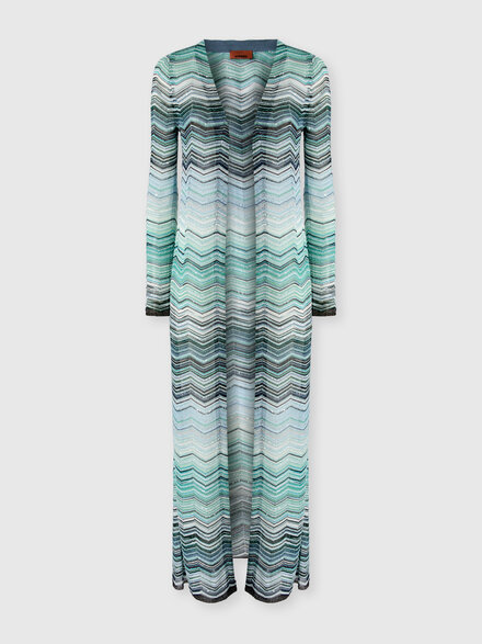 C&aacute;rdigan largo con estampado chevr&oacute;n con lentejuelas, Verde & Marr&ograve;n - DS26SM0HBK01H9SMSN4