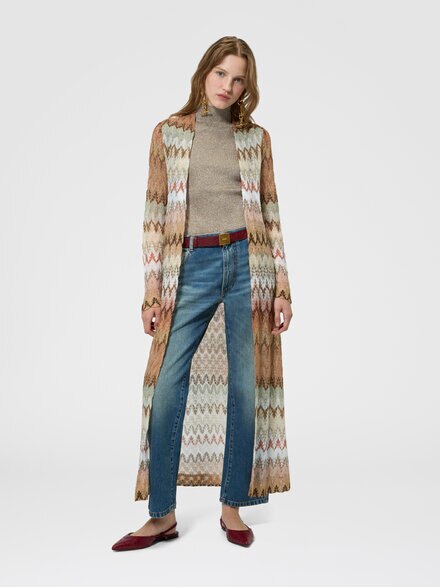 Cardigan largo de encaje zig zag, Multicolor  - DS26SM0TBR015ISMSPJ