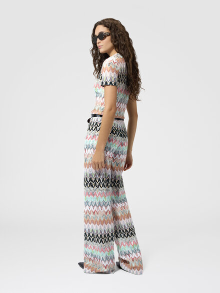 Cotton and Viscose Lam&eacute; Crewneck T-Shirt with Lace Motif, Green& Brown - DS26SN0QBR014ZSM9Y4