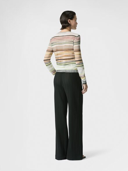 Striped Flame Viscose Crewneck Sweater, Green& Brown - DS26SN0UBK01H0SMSMN