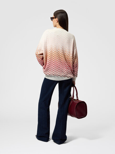 Chevron D&eacute;grad&eacute; Cotton and Viscose V-Neck Sweater, Lilac& Rust - DS26SN0WBK01HESMSMO