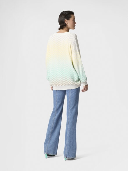 Pull &agrave; col en V en coton et viscose &agrave; motif chevron d&eacute;grad&eacute;, Bleu Clair& Jaune  - DS26SN0WBK01HESMSMP