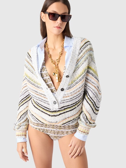 Oversized long-sleeved jumper with buttons, Multicoloured  - DS26SN1QBK01K5SMSO3