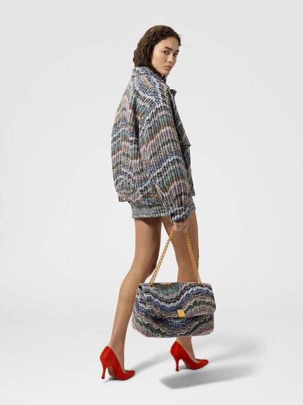 Bomber overzise in maglia chevron con paillettes, Multicolore  - DS26WC00BC006CSMSOS