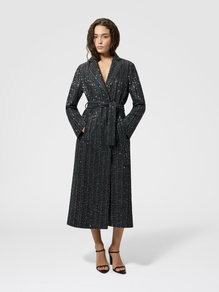 Single-breasted long coat, Multicoloured  - DS26WC01BK01JCSMSPD