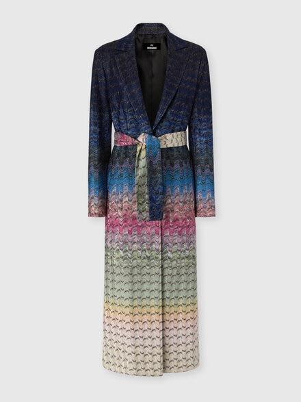 Manteau long en viscose lam&eacute; avec ceinture, Multicolore  - DS26WC01BR0160SMSOT