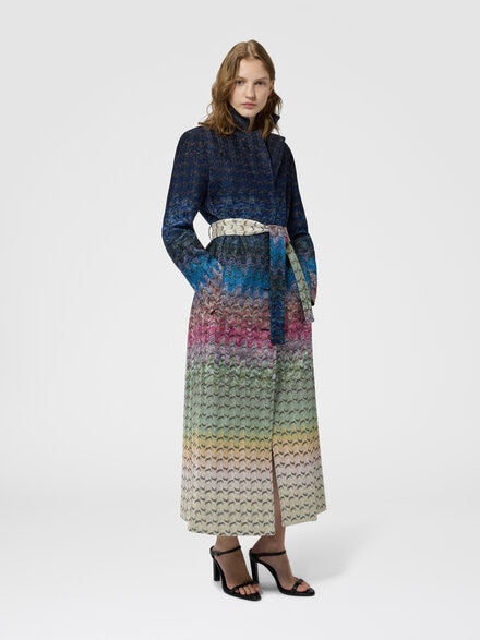 Manteau long en viscose lam&eacute; avec ceinture, Multicolore  - DS26WC01BR0160SMSOT