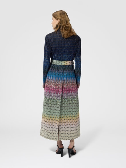 Manteau long en viscose lam&eacute; avec ceinture, Multicolore  - DS26WC01BR0160SMSOT