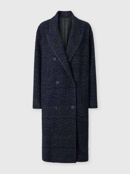 Double-breasted cashmere and viscose coat, Blue - DS26WC09BC006HS72QW