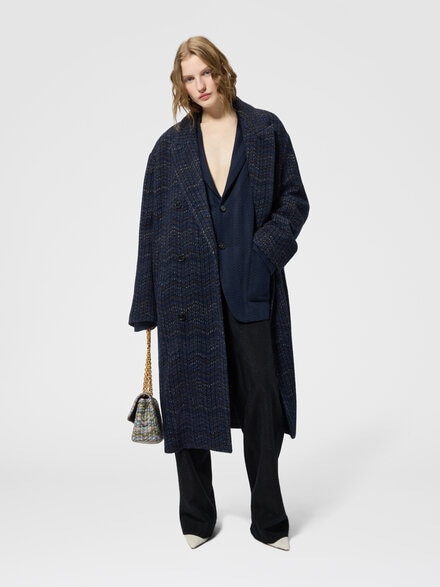 Double-breasted cashmere and viscose coat, Blue - DS26WC09BC006HS72QW