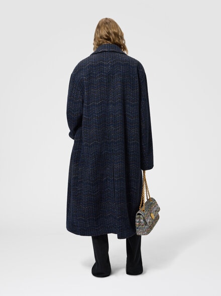 Double-breasted cashmere and viscose coat, Blue - DS26WC09BC006HS72QW