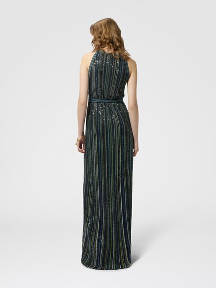 Langes gestreiftes Strickkleid mit Pailletten, Gr&uuml;n  - DS26WG00BK01J8S616T