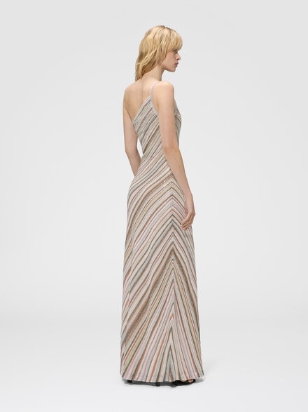 Robe longue asym&eacute;trique ray&eacute;e avec paillettes, Rose  - DS26WG02BK01J8S30GE