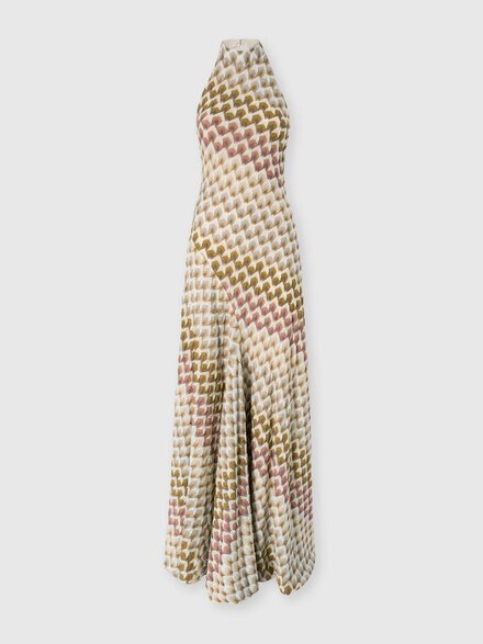 Long dress with halterneck, Gold& Beige - DS26WG0CBR015LS30GA