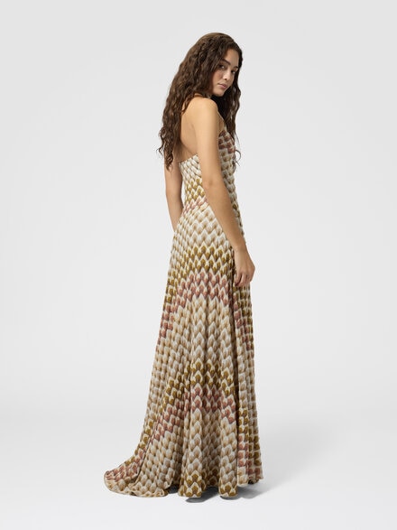 Long dress with halterneck, Gold& Beige - DS26WG0CBR015LS30GA
