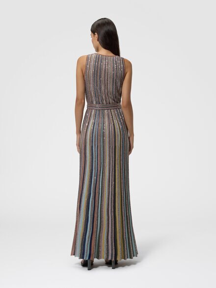 Vestido largo de punto con lentejuelas y escote en V, Rosa & Multicolor - DS26WG0KBK01KQSMSPE