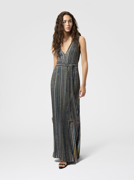 Robe longue sans manches d&eacute;collet&eacute; V profond, Multicolore  - DS26WG0KBK01KQSMSPF