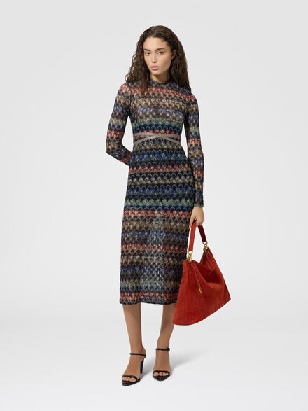 Midi dress with back cut-out detail, Multicoloured  - DS26WG0LBR015PSMSPV