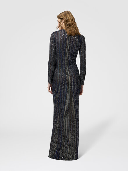 High-neck long-sleeve maxi dress, Multicoloured  - DS26WG0SBK01KRSMSPS