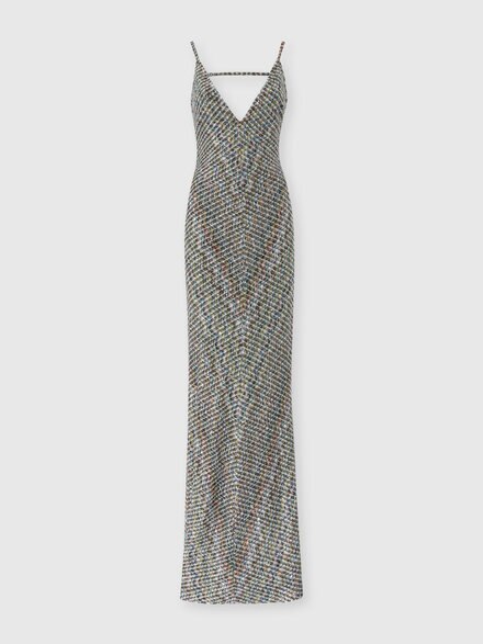Langes Kleid mit offenem R&uuml;cken und Pailletten, Mehrfarbig  - DS26WG0TBC006DSMSPW