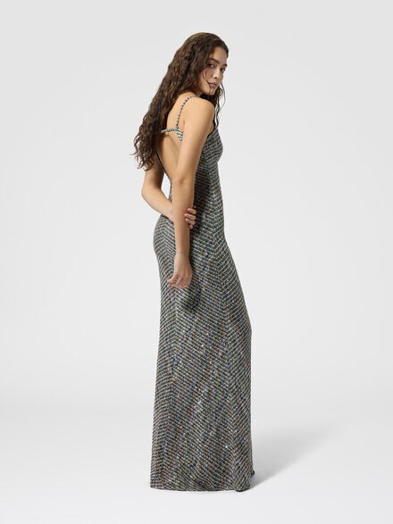 Langes Kleid mit offenem R&uuml;cken und Pailletten, Mehrfarbig  - DS26WG0TBC006DSMSPW
