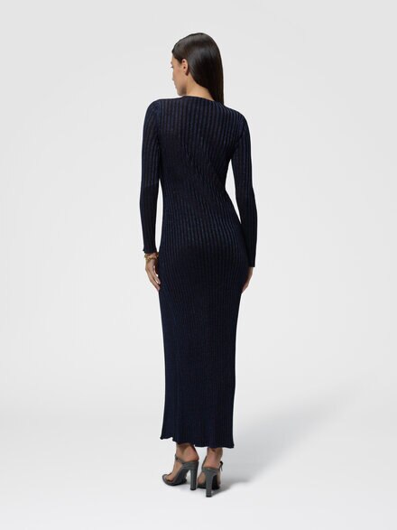 Vestido largo acanalado con abertura, Azul Marino  - DS26WG0YBK01JES72RB