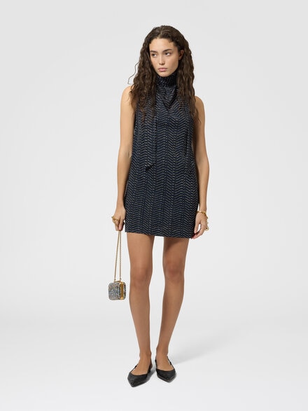 Mini-robe sans manches avec col foulard, Bleu& Or - DS26WG1DBR015RS72QT