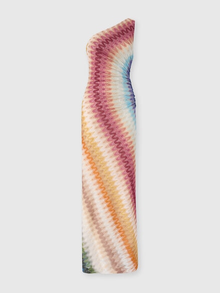 One-shoulder long viscose lace dress, Multicoloured  - DS26WG1SBR015KSMSPT