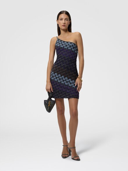 Mini vestido asim&eacute;trico en viscosa lam&eacute;, Multicolor  - DS26WG1UBR015LS91TN