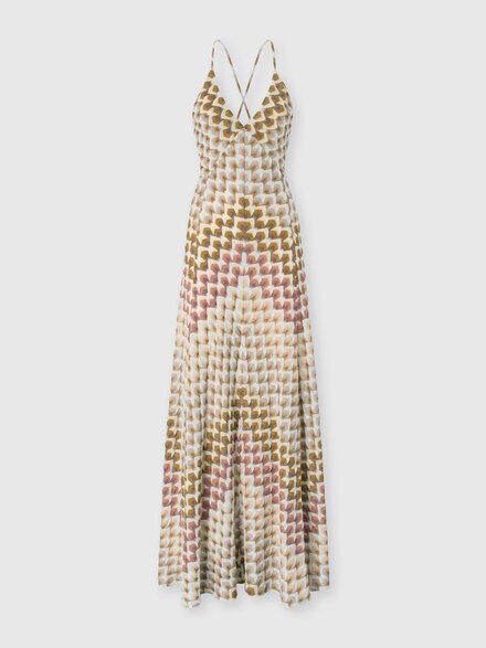 Long viscose lam&eacute; dress with crossed straps, Gold& Beige - DS26WG1VBR015LS30GA