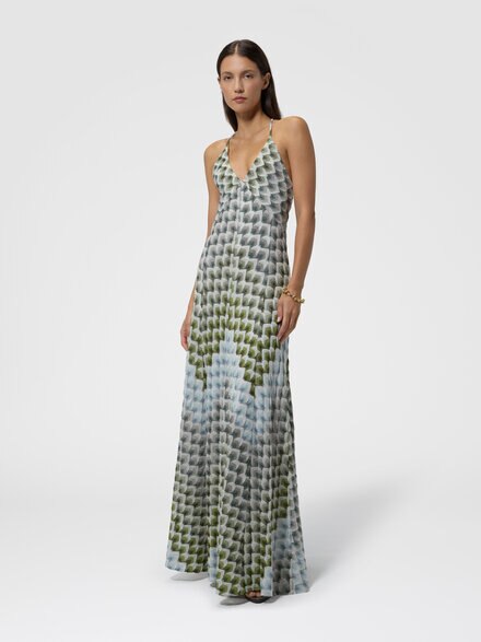 Vestido largo en viscosa lam&eacute; con tirantes cruzados, Multicolor  - DS26WG1VBR015LS616R