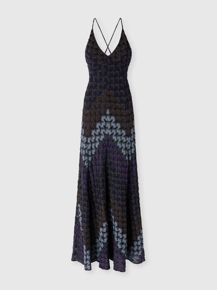 Vestido largo en viscosa lam&eacute; con tirantes cruzados, Multicolor  - DS26WG1VBR015LS91TN