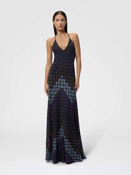 Vestido largo en viscosa lam&eacute; con tirantes cruzados, Multicolor  - DS26WG1VBR015LS91TN