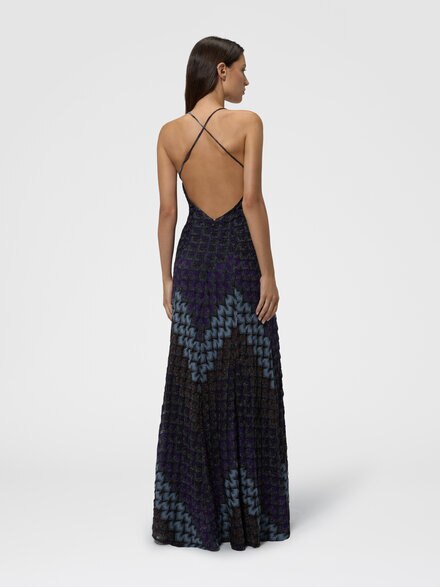 Vestido largo en viscosa lam&eacute; con tirantes cruzados, Multicolor  - DS26WG1VBR015LS91TN