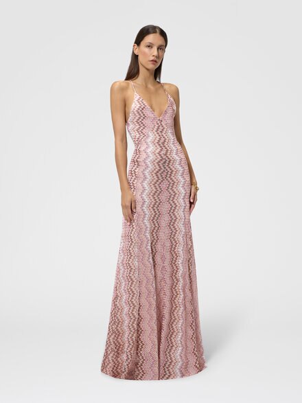 Vestido largo en viscosa con motivo snake, Rosa & Multicolor - DS26WG1VBR016FS30GJ