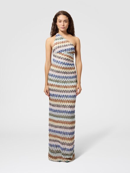 Robe longue asym&eacute;trique en viscose lam&eacute;, Multicolore  - DS26WG1ZBR015PSMSPU