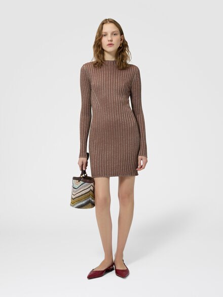 Ribbed viscose lam&eacute; mini dress, Rust - DS26WG24BK01JES01MV