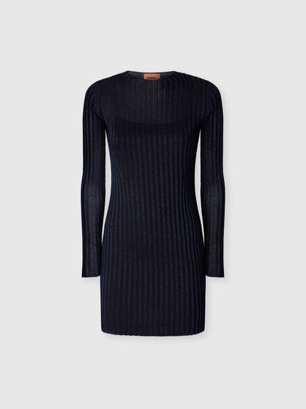 Mini vestido acanalado en viscosa lam&eacute;, Azul Marino  - DS26WG24BK01JES72RB