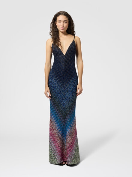Robe longue en viscose lam&eacute; d&eacute;grad&eacute;e, Multicolore  - DS26WG26BR0160SMSOT