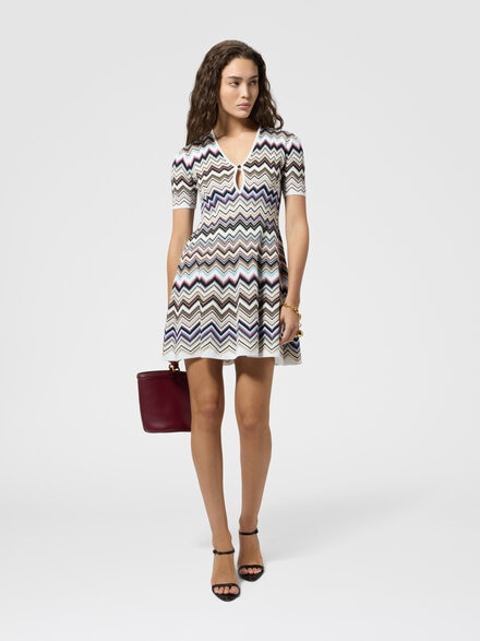 Mini-robe en viscose et coton chevron, Multicolore  - DS26WG27BK01KOSMSPL