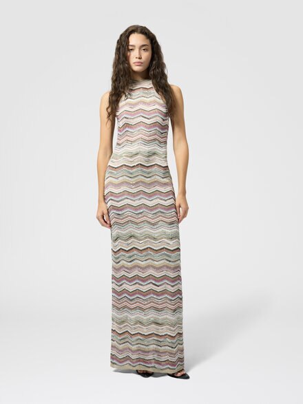 Long dress with halterneck and sequins, Multicoloured  - DS26WG29BK01KSSMSPN