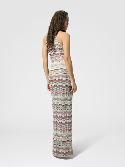 Long dress with halterneck and sequins, Multicoloured  - DS26WG29BK01KSSMSPN