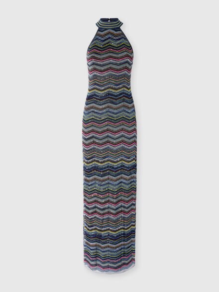 Vestido largo con escote halter y lentejuelas, Multicolor  - DS26WG29BK01KSSMSQC
