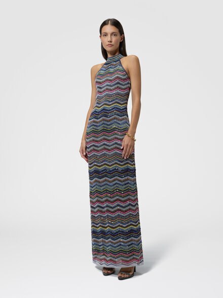Vestido largo con escote halter y lentejuelas, Multicolor  - DS26WG29BK01KSSMSQC