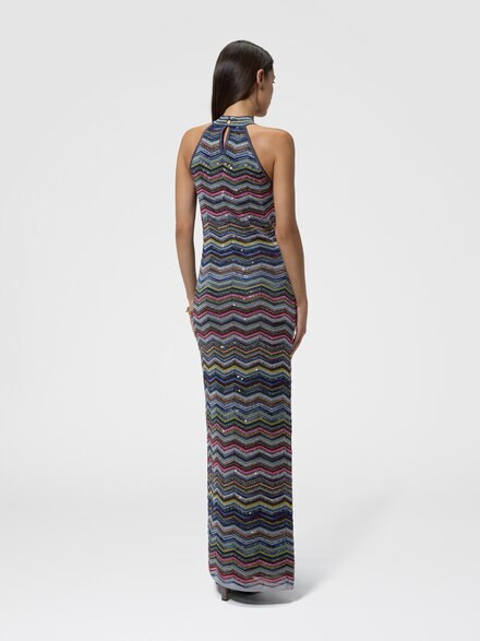 Vestido largo con escote halter y lentejuelas, Multicolor  - DS26WG29BK01KSSMSQC